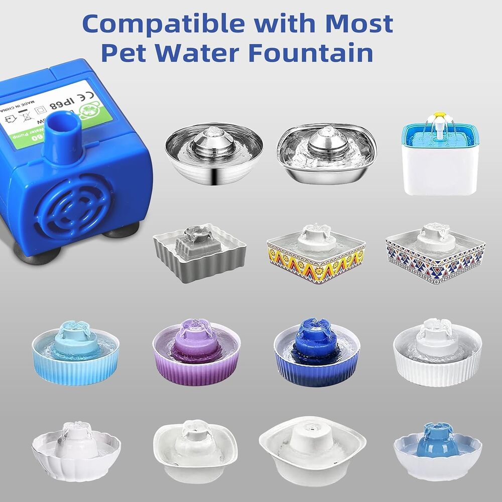 Bomba de Agua Sumergible IP68 para Fuente o Beberedo de Agua para Perros y Gatos Puerto USB-A 5VDC 1.5W Luz LED DR-DC160