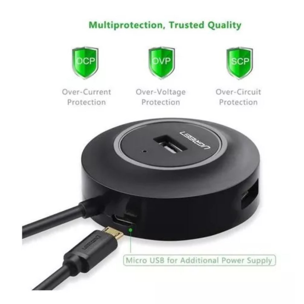 Hub Ugreen USB 2.0 de 4 Puertos hasta 480Mbps Cable de 1M de Longitud Compatible con Windows MAC y Linux 20277