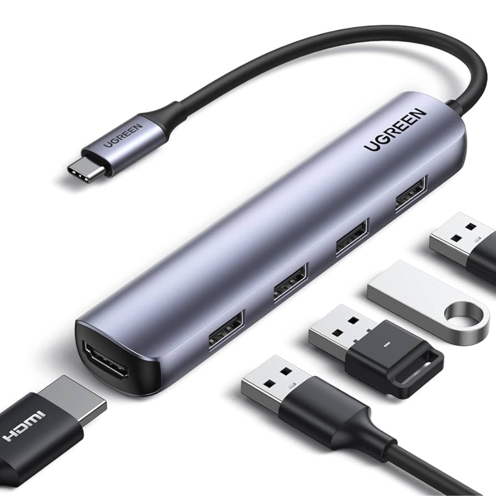 Hub USB-C Ugreen 5en1 4xUSB-A 3.0 y 1xHDMI Modo Dual 4K 30Hz Soporte 3D Amplia Compatibilidad 20197