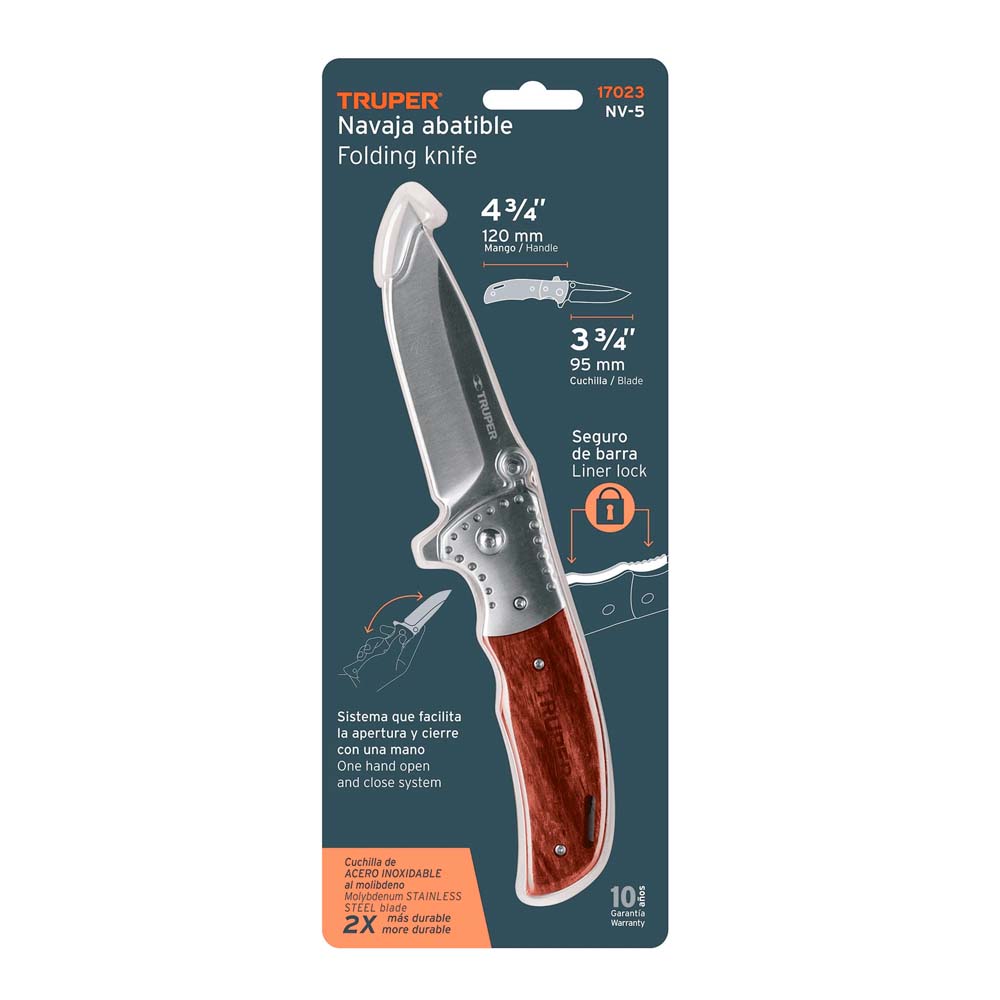 Navaja Truper Abatible 4-3/4 Mango de Madera