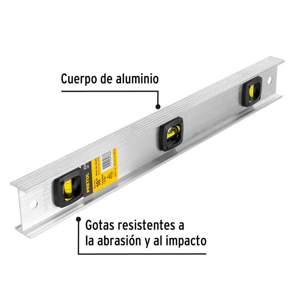 Regla Niveladora Pretul de 18" con Cuerpo de Aluminio