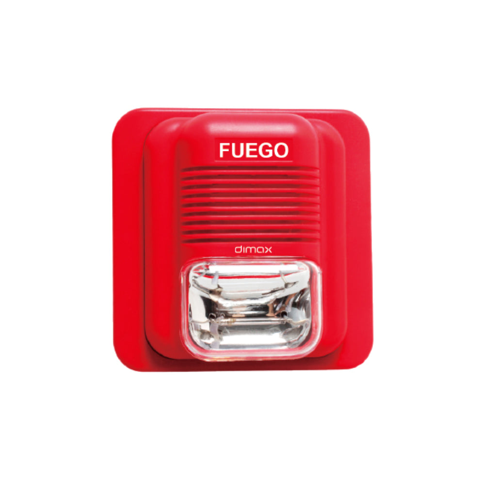 Sirena Dimax de 3 sonidos 100dB con Luz Estrobo Alimentacion 12/24Vdc 0.1Amp W030